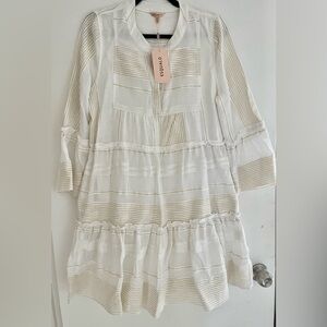 Esqualo White Layered Ruffle Dress Long Sleeve